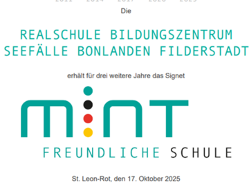 Realschule Bonlanden erneut für drei Jahre als „MINT-freundliche Schule“ ausgezeichnet